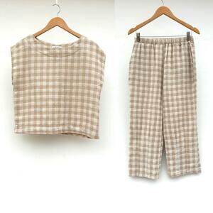 Carly Jean CJ Los Angeles Gingham Set Crop Top Wide Leg Pants XS Plaid